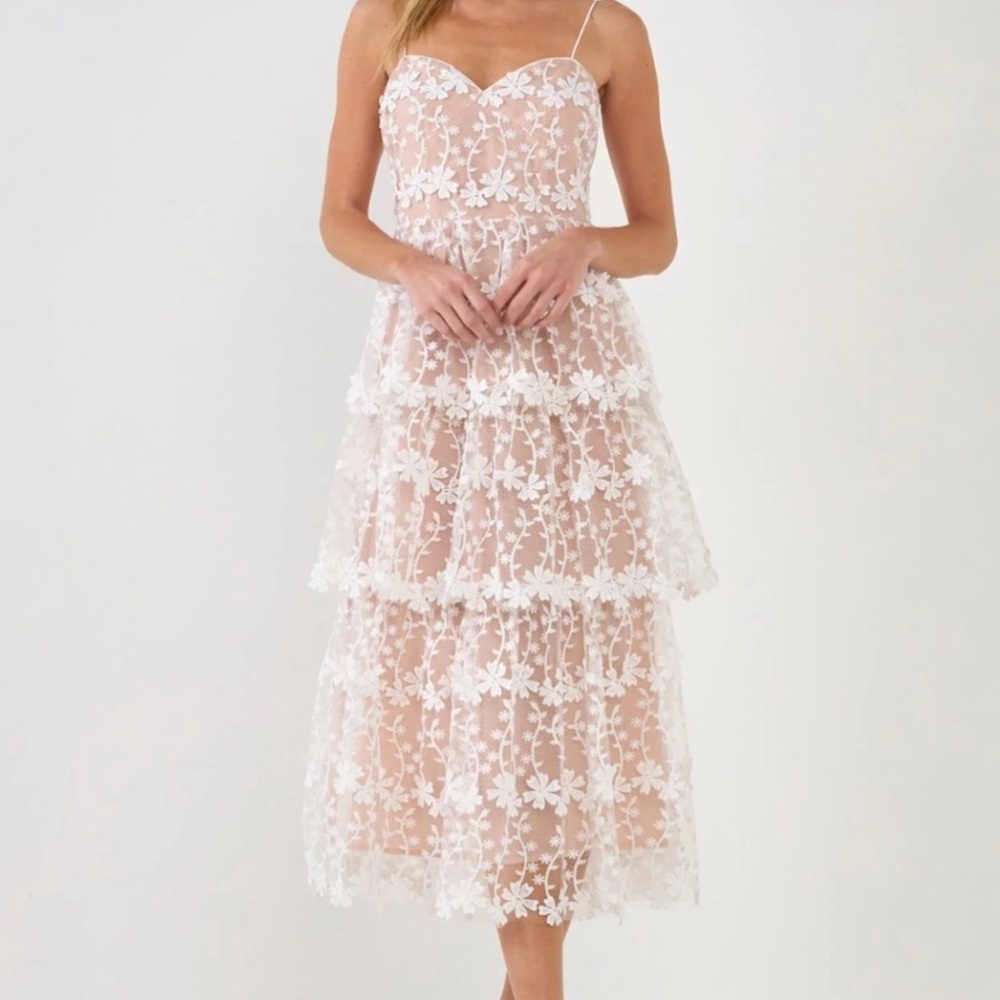 Endless Rose Crochet Layered Midi Dress size Medium